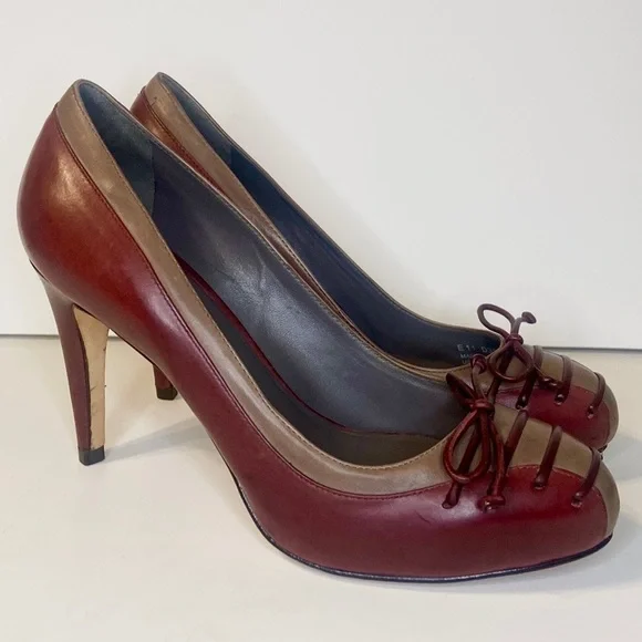 Cole Haan Dark Burgundy Victorian Leather Heels Size 6 - Picture 3 of 14